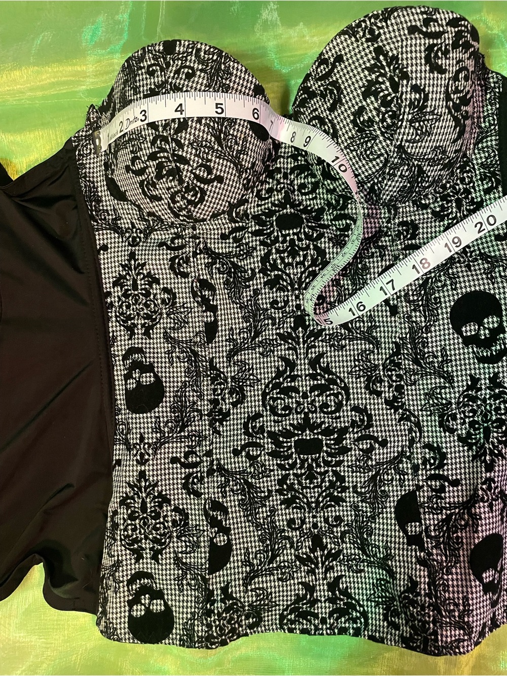 Black and White skull and damask Patterned Bustier Top - Picture 8 of 10